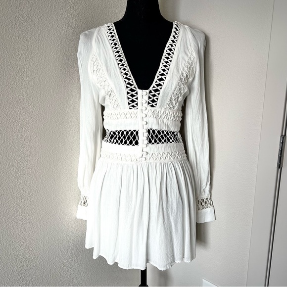 EXC • Free People I Think I Love You Mini Dress in White • - Picture 2 of 12